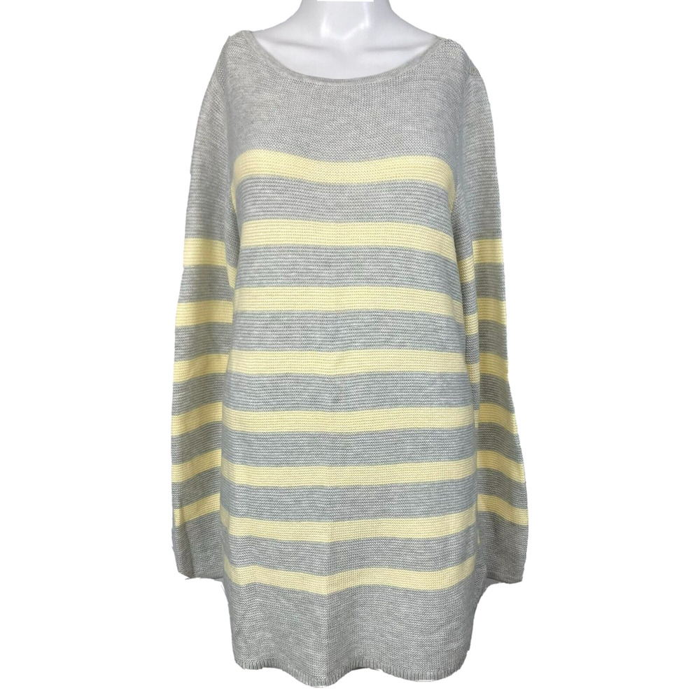 NWT J. Jill Sweater Womens Sz‎ M Gray Yellow Striped Tunic Cotton Knit Pullover